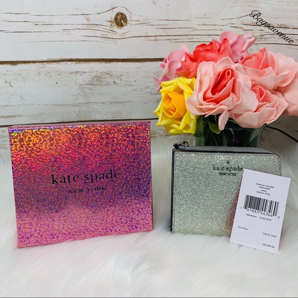 boxed small l-zip silver wallet glitter joeley - Picture 6 of 8